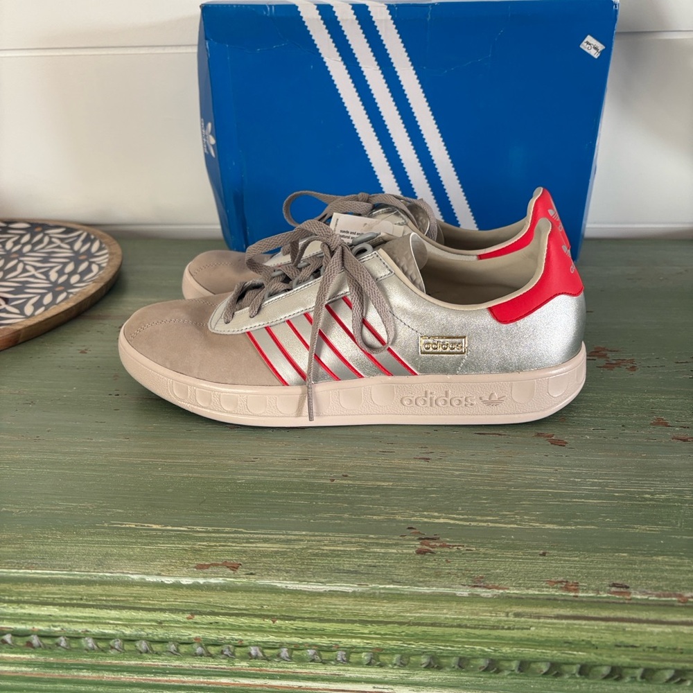 adidas Silver & Red Leather Sneaker